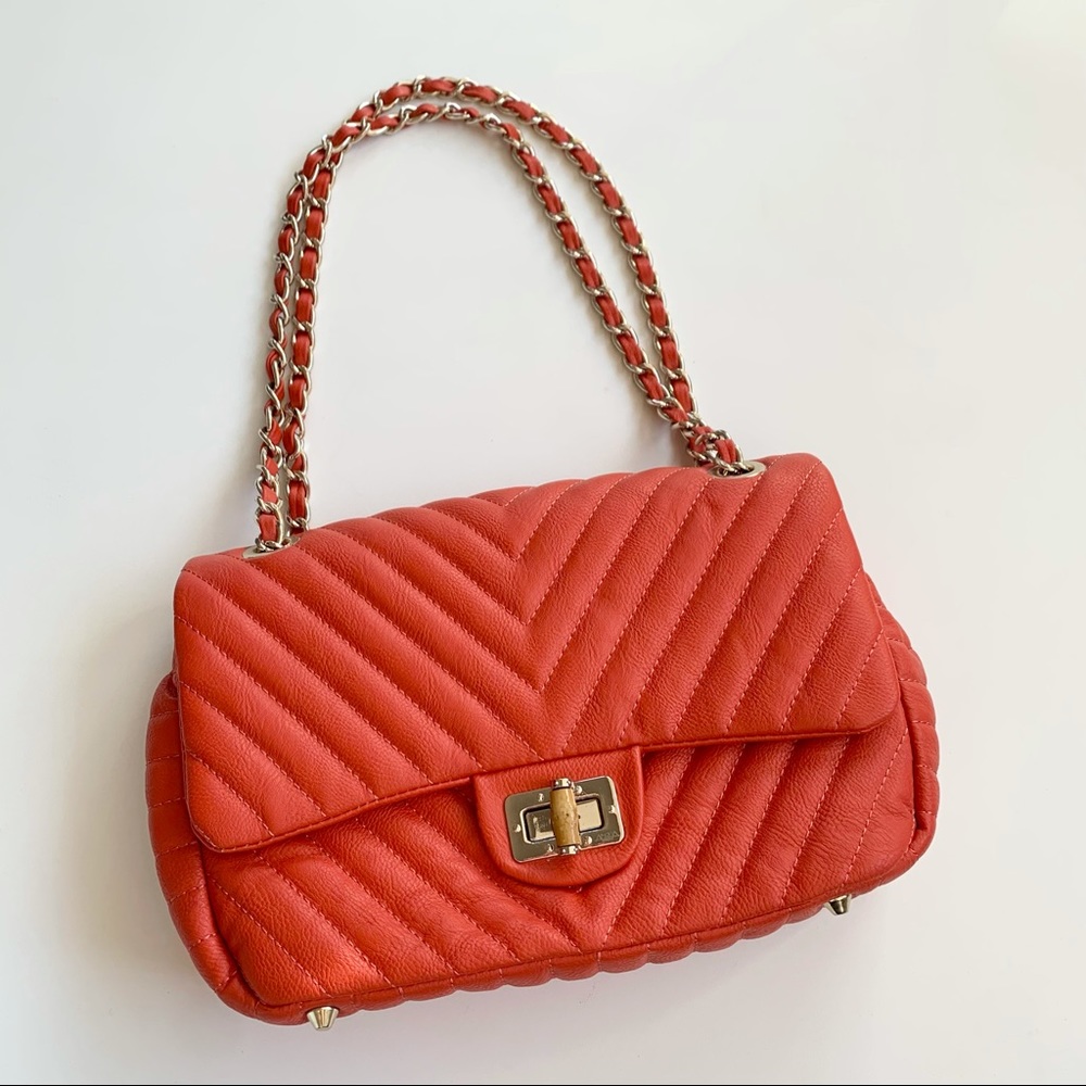 Amrita Singh Quilted Vegan Leather Cross Body Bag Red Orange